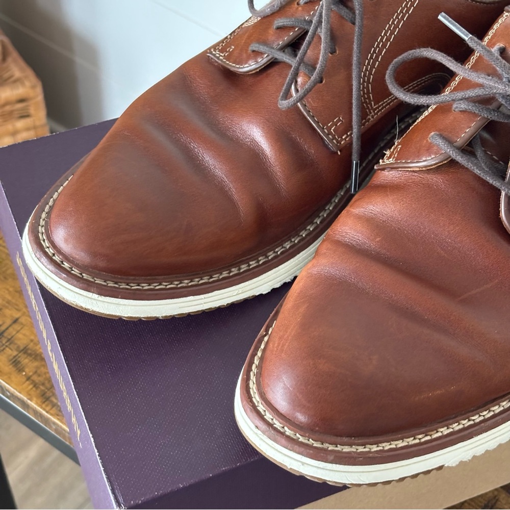 Johnston & Murphy Upton Plain Toe Men's Tan Leather Shoes Size 10 - Picture 3 of 16